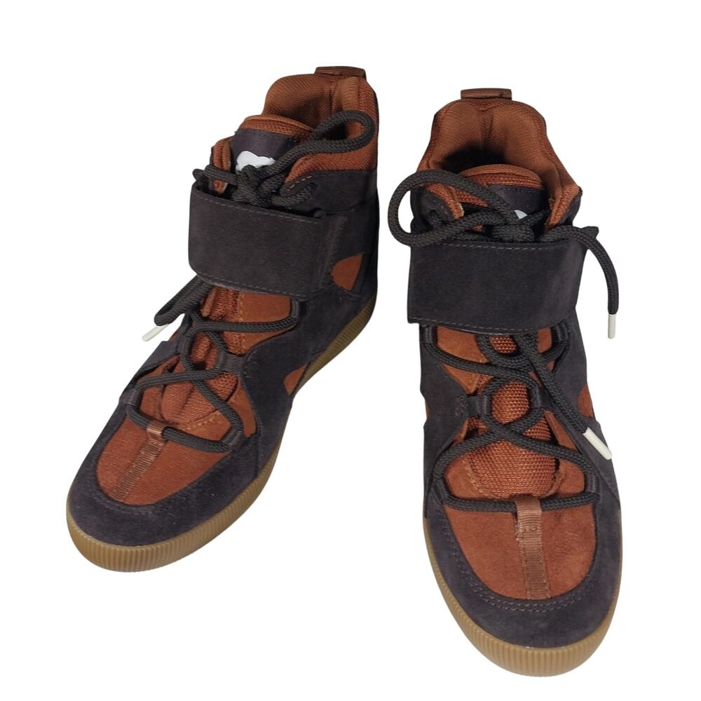 SOREL! BURNT ORANGE, BROWN GENUINE LEATHER & SUEDE OUT & ABOUT SNEAKERS! SZ 7.5 - Picture 4 of 11